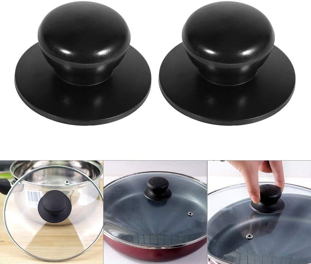 2Pcs Saucepan Lid Knobs, Cooker Pan Pot Kettle Cover Handle Knob, Kitchen Universal Casserole Glass Lid Pot Knob Cookwares Replacement (Black) (style 2)