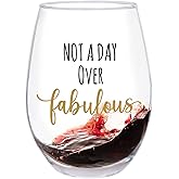 Not a Day Over Fabulous Gifts for Women,Happy Birthday Ideas Gifts for Her,Funny Stemless Wine Glass Christmas Gift for Friends,Coworker,Mom,Boss Lady,Cousin,Retirement Wedding Bridal Shower Gift -11