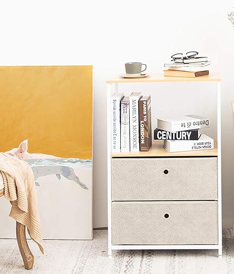 Suhu Commode Meuble De Rangement Avec 2 Tiroir 1 Etageres Table De Chevet Table De Nuit Petite Table Basse Metallique Pour Salon Armoire Livre Chambre Tissus Pieds Reglables Bois Acier Blanche Beige Amazon Fr Cuisine