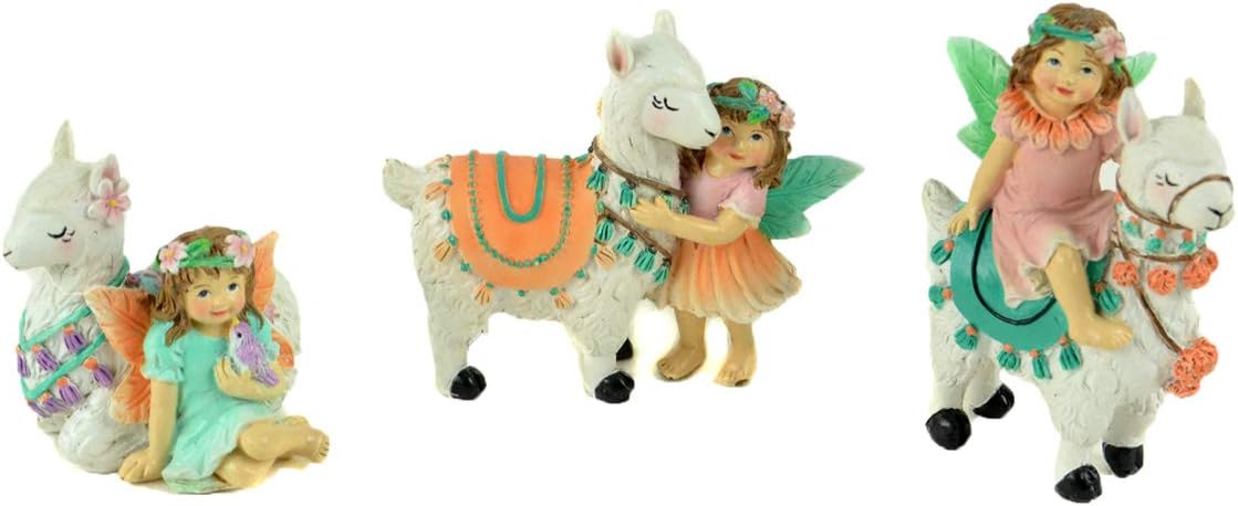 Clever Home Llama Decor Figurines Sets in Poly Resin (Set of 3 Llamas with Fairies - 3.5 inches)