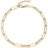 Fettero 14K Gold Bracelet for Women Gold Plated Bracelet Dainty Chain Gold Beaded Bracelet Paperclip/Curb/Figaro/Satellite Chain Adjustable Bracelet Jewelry