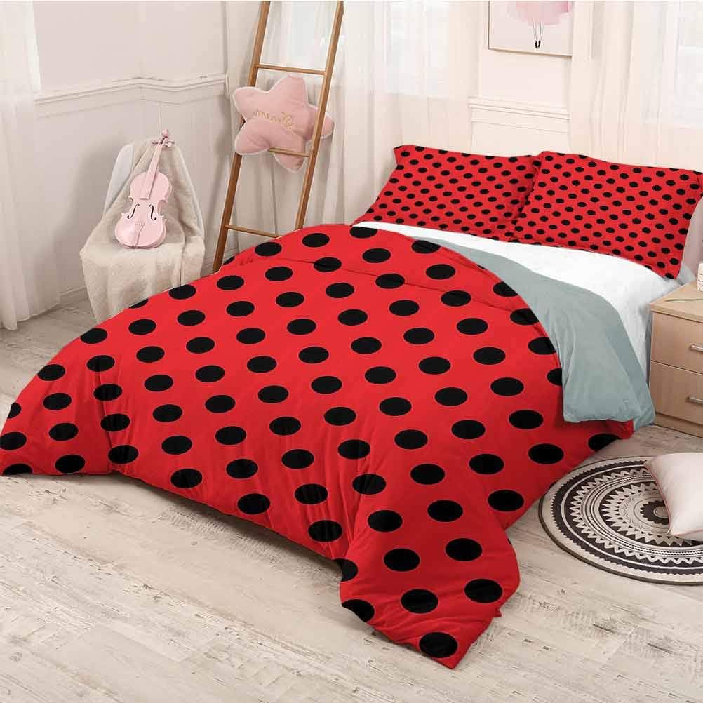 HELLOLEON Red and Black Extra Large Quilt Cover Retro Vintage Pop Art Theme Old 60s 50s Rocker Inspired Bold Polka Dots Image Can be Used as a Quilt Cover-Lightweight (King) Scarlet