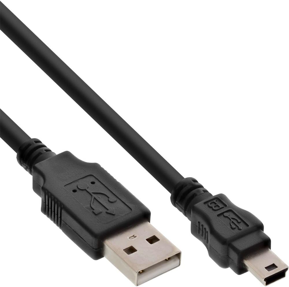 Mini USB 2.0 Cable A Connection to B Connection 5-Pin Black 0.5 m, 0.5 Meters