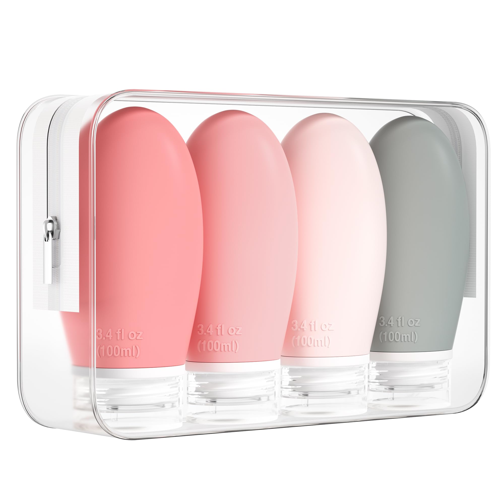 Morfone 100ml Silicone Travel Bottle for Toiletries, 4 Pack Leak Proof Refillable Squeezable Containers for Lotion Liquid Shampoo, BPA Free and TSA Approved Travel Accessories (Pink)