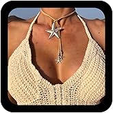 Andelaisi Punk Exaggerate Starfish Pendant Necklace Vintage Star Y Lariat Necklace Yellow Rope Choker Necklaces Adjustable Sea Star Velvet Chain Necklaces Jewelry for Women