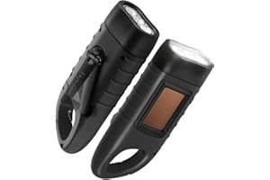 GeeRic 2-Pack Hand Crank Solar Powered Flashlight, Emergency Rechargeable LED Survival Torch With Quick Snap Carabiner, for O