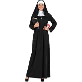 fun shack Nun Costume Woman, Nun Outfit, Halloween Costumes for Women | Black Dress, Crisp White Collar, Nun Headdress and Cross Necklace Included, Perfect for Halloween, Nun Halloween Costume