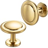 BEROSSA Brushed Gold Cabinet Knobs Round Kitchen Pulls 10 Pack 8222 | Gold Drawer Knobs, Screws Included, Easy Install, Single Hole Cabinet Handles, for Dresser Cupboard Bathroom Vanity