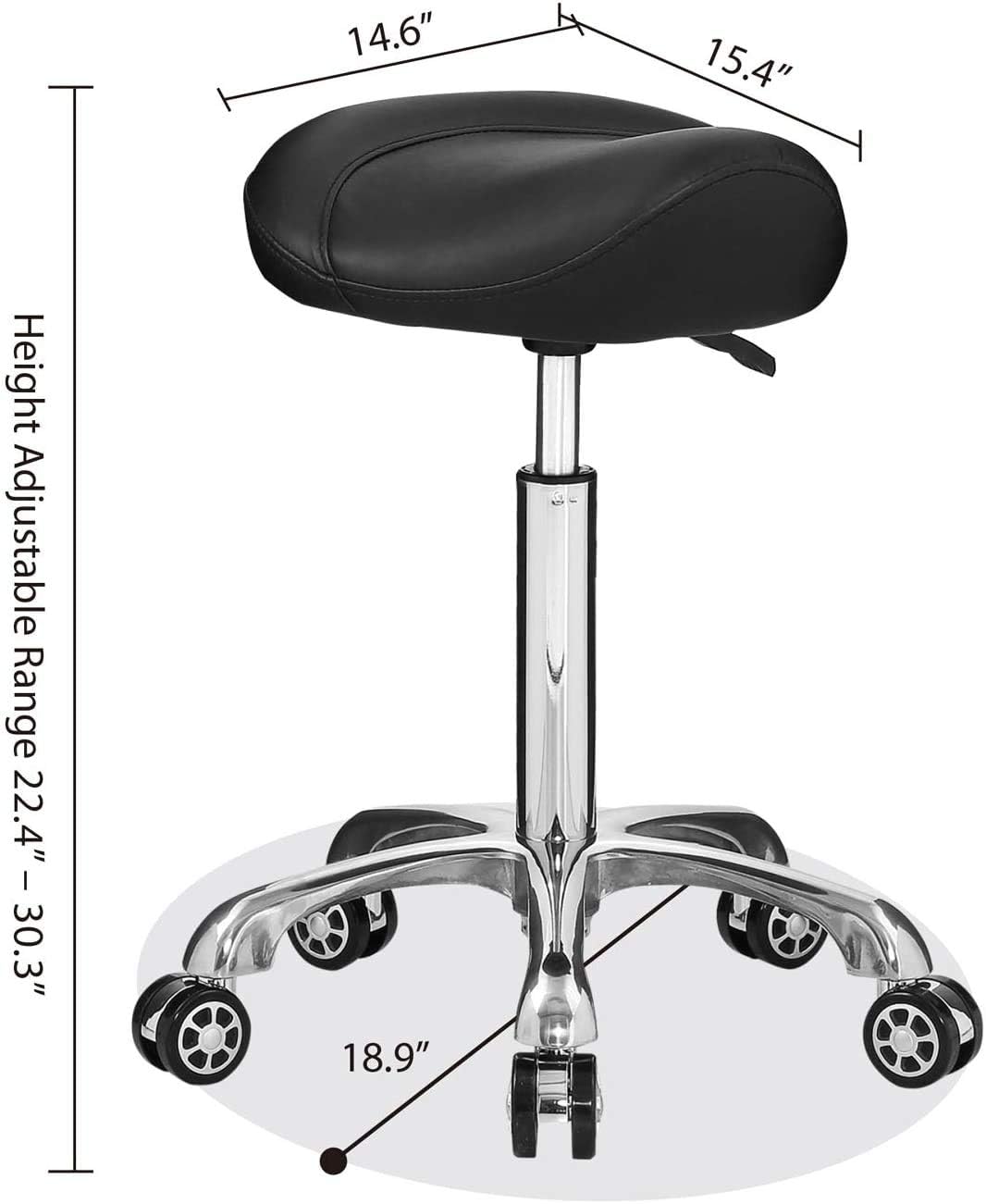 EASY LIFE Saddle Stool Rolling Chair Hydraulic Adjustable with Wheels for Office Home Salon Spa Studio (Black): Health & Personal Care