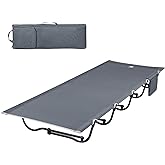 EVER ADVANCED Folding Camping Cot for Adults, Compact Sleeping Cots with Side Pocket, Portable Heavy Duty Foldable Camp Bed with Carry Bag for Outdoor, Travel, Grey