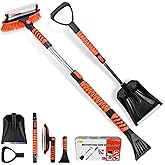42'' Ice Scraper and Extendable Snow Brush Emergency Snow Shovel Snow Broom with Foam Grip 180° Pivoting Brush Head Snow Scra