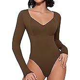 Avidlove Bodysuit for Women Long Sleeve Double Lined Tank Top V Neck Bodysuit Tummy Control Shapewear