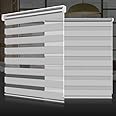 SEEYE Horizontal Window Shade Blind Zebra Dual Roller Blinds Day and Night Blinds Curtains，Easy to Install 25.6" x 59", Grey