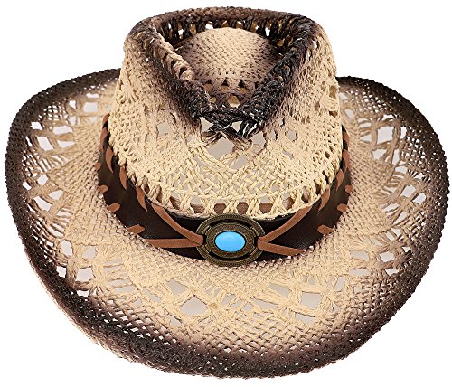 Simplicity Child's Costume Party Cowboy Cowgirl Straw Hat with Blue Stone Brown