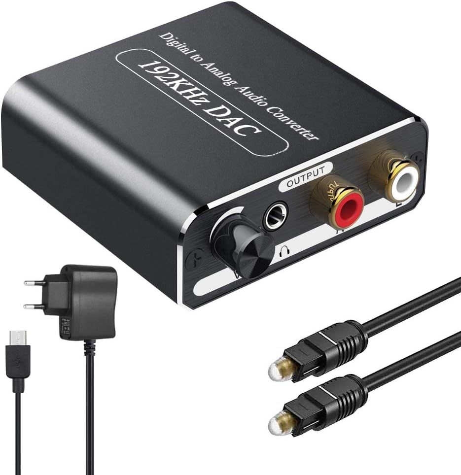 Ozvavzk Óptico a RCA con Volumen Ajustable,192KHz DAC Convertidor Audio