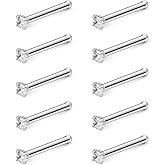 Ruifan 10PCS 20G Surgical Steel Mix Color Diamond CZ Nose Stud Rings Bone Pin Piercing Jewelry 1.5mm 2mm 2.5mm 3mm