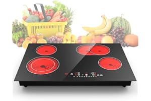 VBGK Electric cooktop 30 inch,240V 7200W Electric Stove 4 burner,Built-in and Countertop Electric Stove Top, LED Touch Screen,9 Heating Level, Timer & Kid Safety Lock, Touch Control
