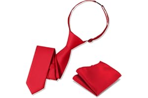 UETLRO Boys Tie Pocket Square Set Pre-tied Adjustable Kids Solid Color Necktie for Age 8-12 Years with Gift Box