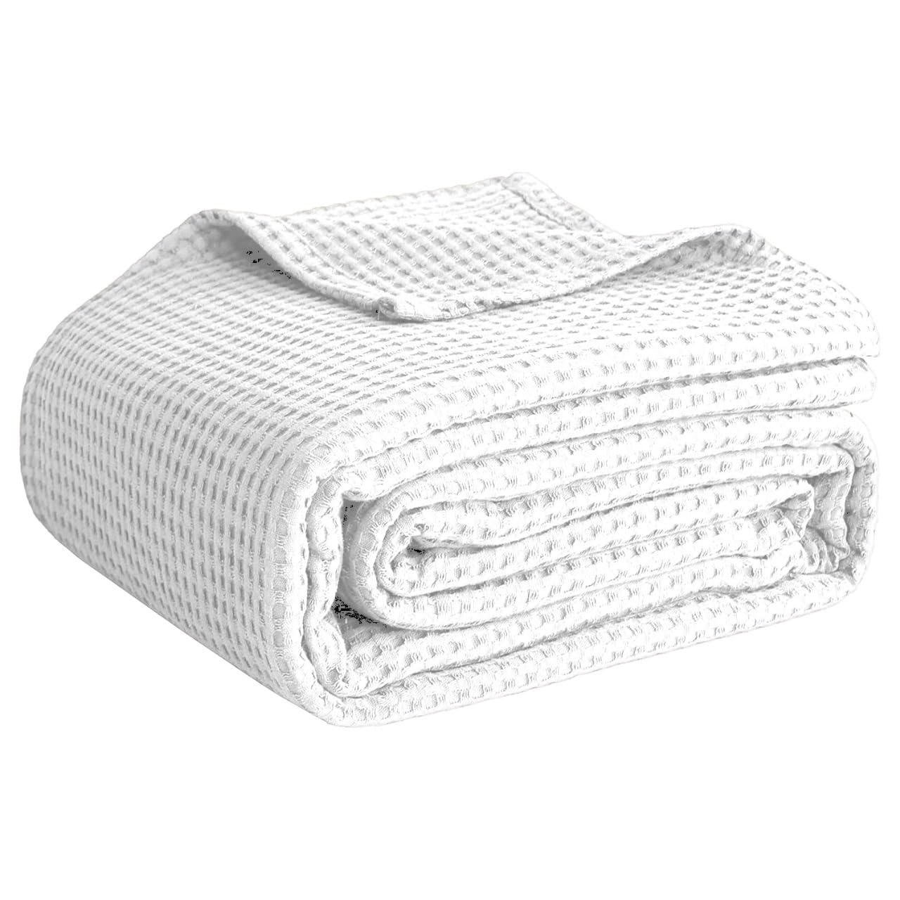 Photo 1 of 100% Cotton Blankets King Size for Bed - Waffle Weave Blankets for Summer, Lightweight and Breathable Soft Woven Blanket for Spring, White, King (90" x 108")