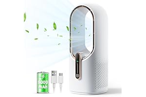 KONSIDEN Bladeless Desk Fan, 11.8 Inch Small Rechargeable Fan, Quiet Office Fan, 3 Speeds, Touch Control, Easy to Clean, Desk Fan Small Quiet, Ideal for Home, Office, Travel