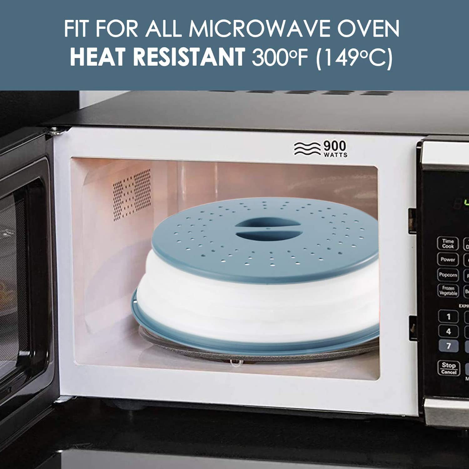 2 Stück Faltbare Mikrowellen Abdeckung, Deckel für Mikrowelle, Abdeckhaube für Mikrowellendeckel, Hoch Mikrowellen Spritzschutz, Faltbare Mikrowellenabdeckung mit Haken, für Obst, Gemüse (Grau, Blau) 6