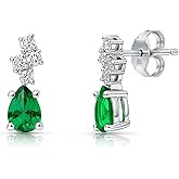 BERRICLE Sterling Silver Cluster Stud Earrings for Women, Emerald-Green Cubic Zirconia CZ