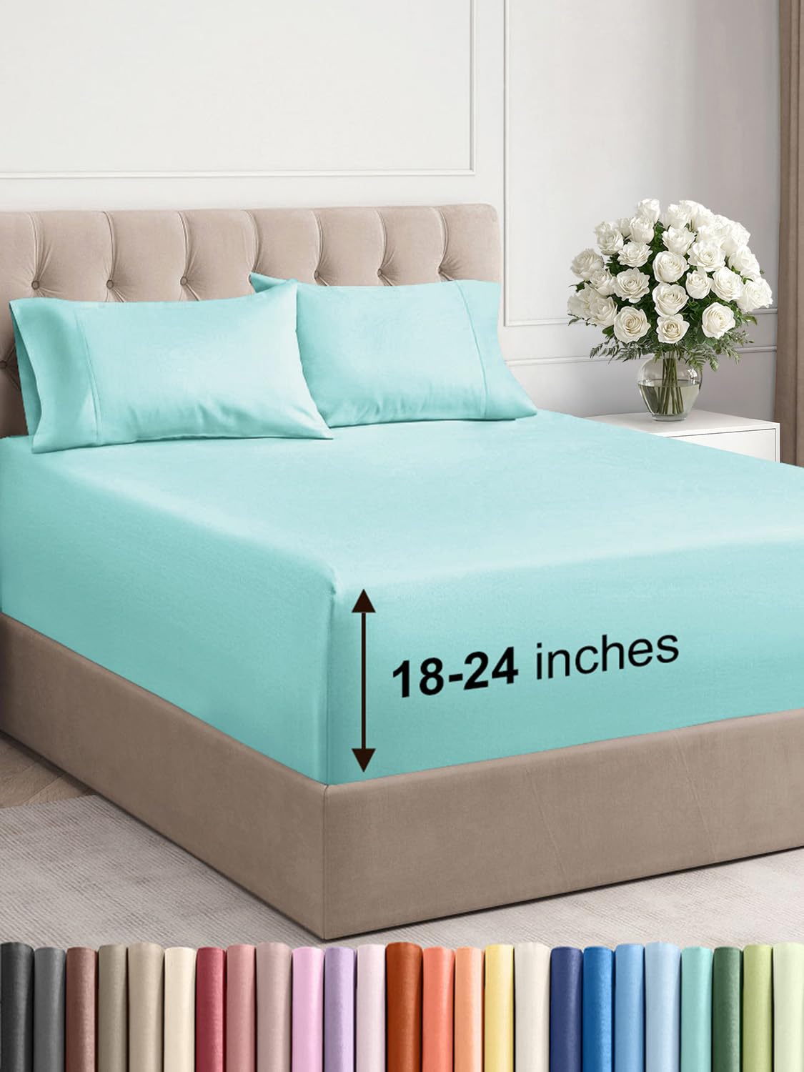 Photo 1 of Extra Deep Pocket Cal King Sheets - 4 Piece Breathable & Cooling Bed Sheets - Hotel Luxury Bed Sheet Set - Soft, Wrinkle Free & Comfy - Easily Fits Extra Deep Mattresses - Deep Pocket Spa Blue Sheets