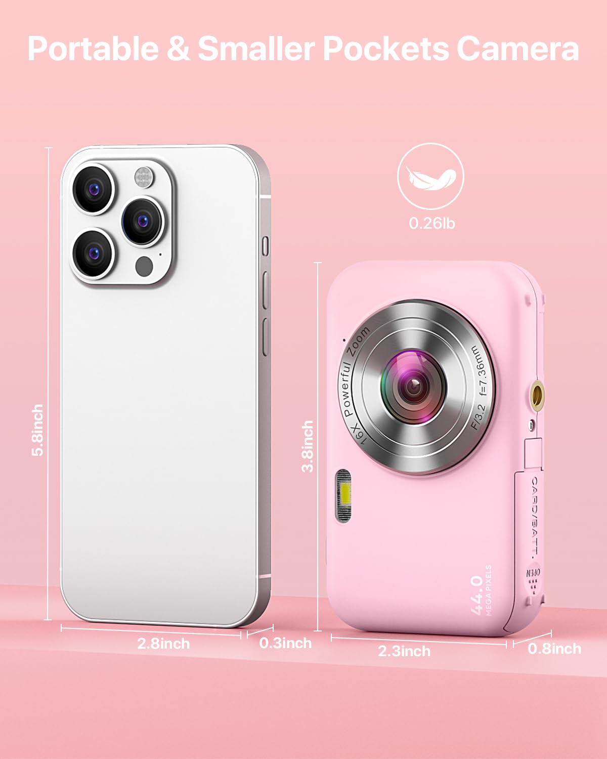 Digital Camera, FHD 1080P Kids Camera with 32GB Card, 44MP Point and Shoot Camera 16X Zoom Anti Shake, Compact Small Digital Cameras Gift for Kids Teens Students Boys Girls Beginners