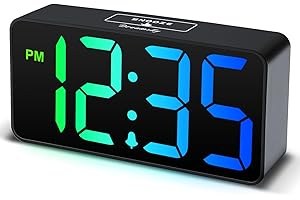 DreamSky Small Digital Alarm Clocks for Bedrooms - RGB Electric Alarm Clock for Kids Bedside Nightstand, Desk Clock with Large Numbers, Dimmer, Adjustable Alarm Volume, USB Port, USB-C Adapter Powered