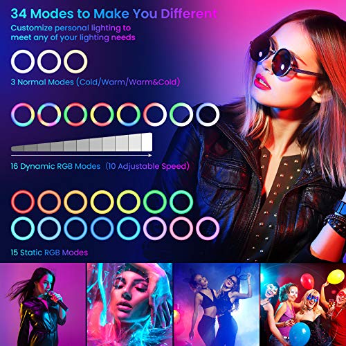 10.2” RGB Selfie Ring Light with Tripod Stand, 43 Light Modes LED Phone Ringlight with Phone Holder & Light Remote Control & Selfie Shutter for YouTube TikTok Photography Makeup Live Stream