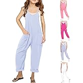 UK loees Jumpsuits for Girls Kids Casual Sleeveless Jumpsuits Spaghetti Strap Romper Long Pants with Pockets
