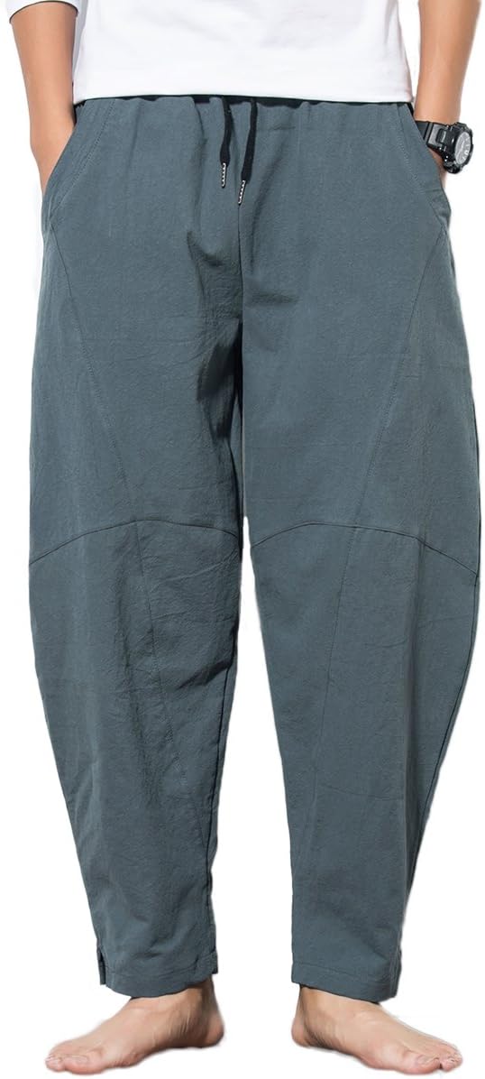Mirecoo Men's Summer Boho Hippie Wide Leg Cotton Baggy Harem Pants Trousers with Pockets