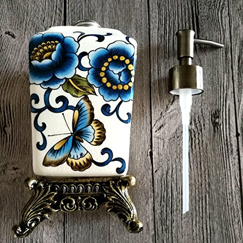 Ceramic Liquid Soap & Lotion Pump Dispenser, for Kitchen or Bathroom Countertops or Sink,Porcelain Bathroom Accessories
