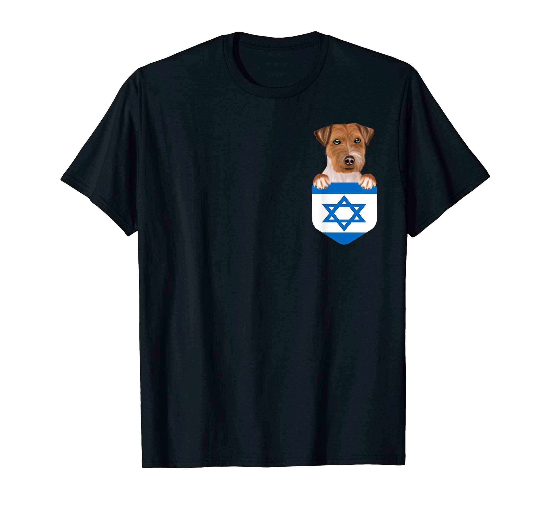 Israel Flag Russell Terrier Dog In Pocket T-Shirt