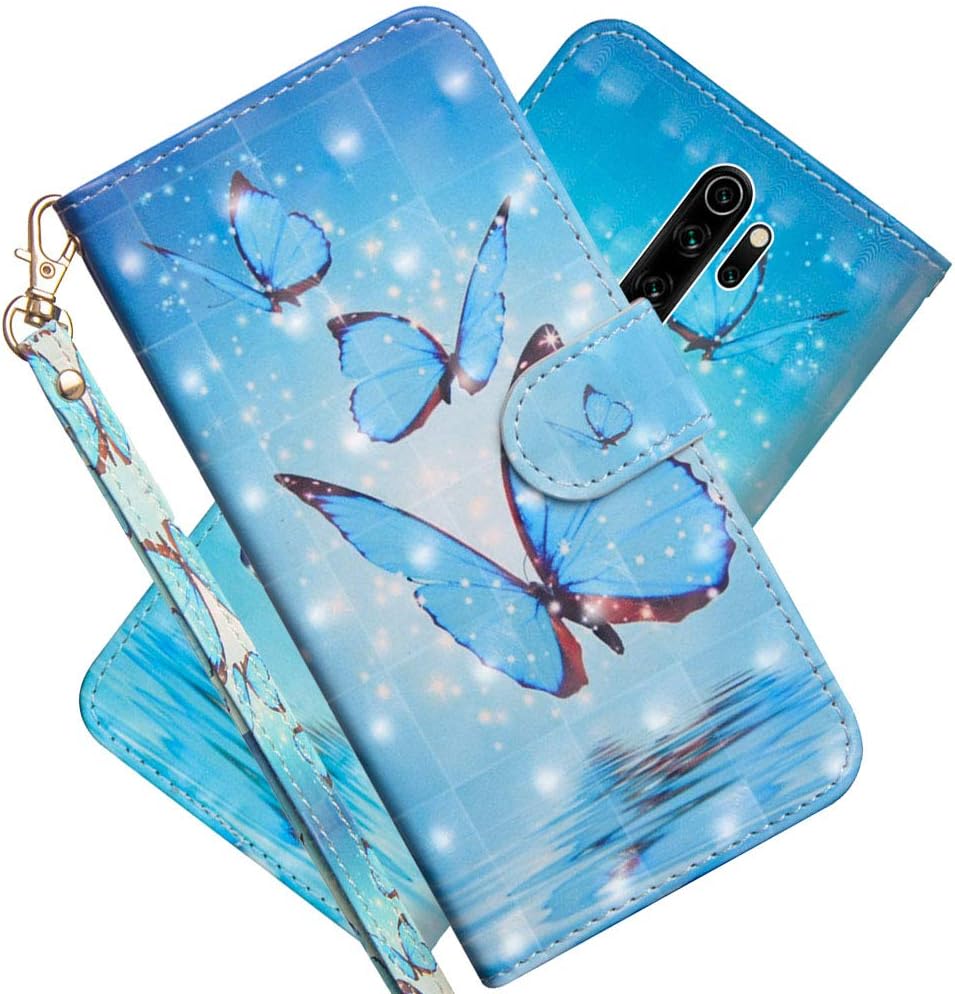 Asdsinfor Xiaomi Redmi Note 8 Pro Case 3D Full Stylish Advanced Wallet Case Credit Cards Slot with Stand for PU Leather Shockproof Flip Magnetic Case for Xiaomi Redmi Note 8 Pro Three Butterflies YX