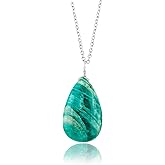 CRYSTALIS Natural Amazonite Gemstone Pendant Necklace, High Grade Polished Pear Crystal, Chakra Healing Cabochon, Gift Giving Women Jewelry, Dainty 925 Sterling Silver Chain 18 inch