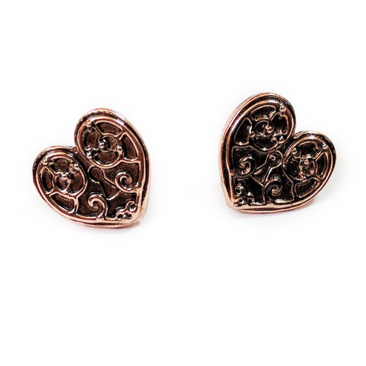 Anne Stokes Valkyrie Heart Steampunk Copper Tone Lock Stud Earrings