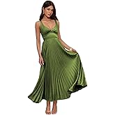 QIAGE Pleated Satin Bridesmaid Dresses for Women 2026 Olive Green Maxi Dress for Women Long Fall Formal Gown 6