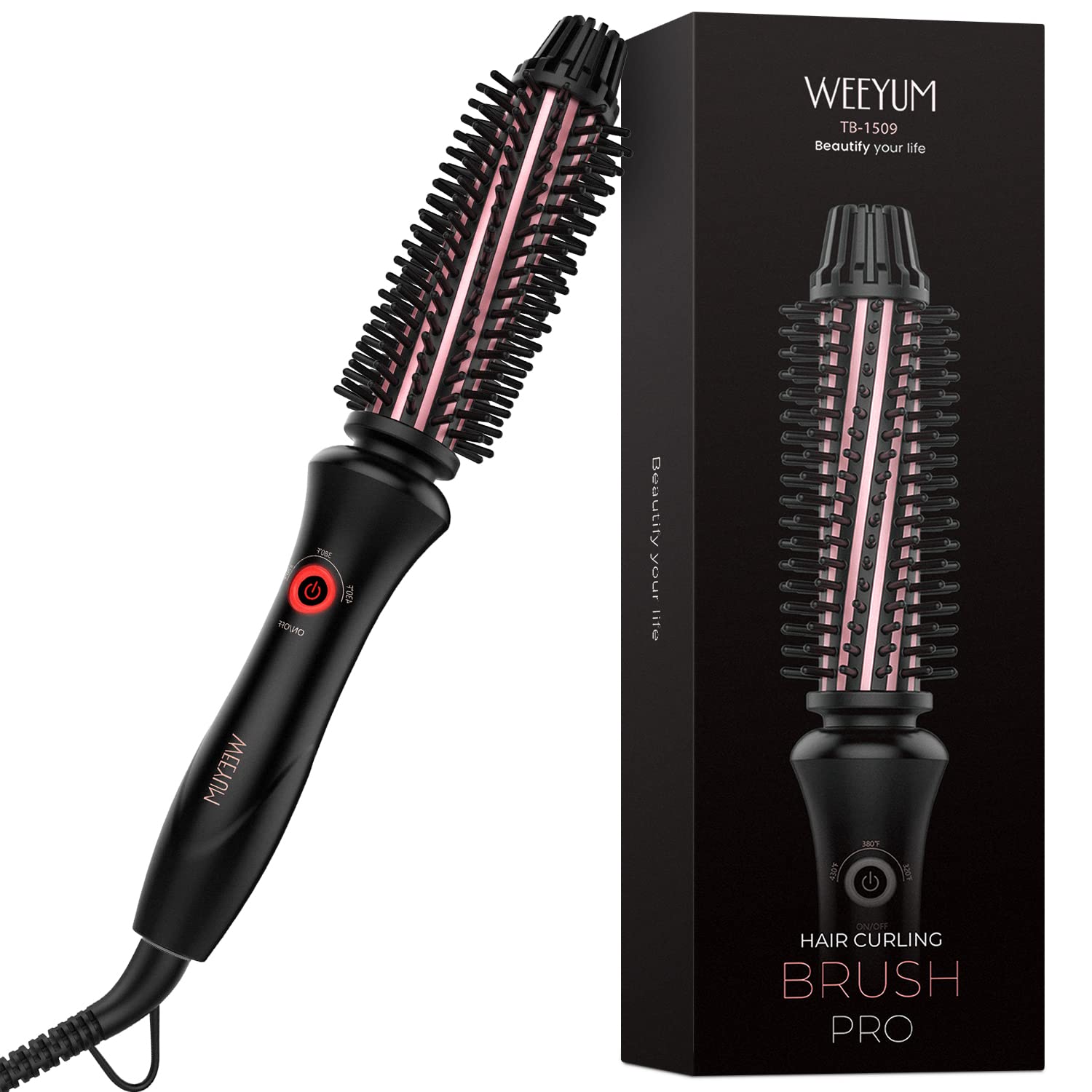 Photo 1 of WEEYUM Brush Curling Irons for Short Hair 1 Inch Barrel, Dual Volatge Curling Iron with Brush for Travel, 3 Temperature Settings Curling Brush Iron with Ceramic Tourmaline