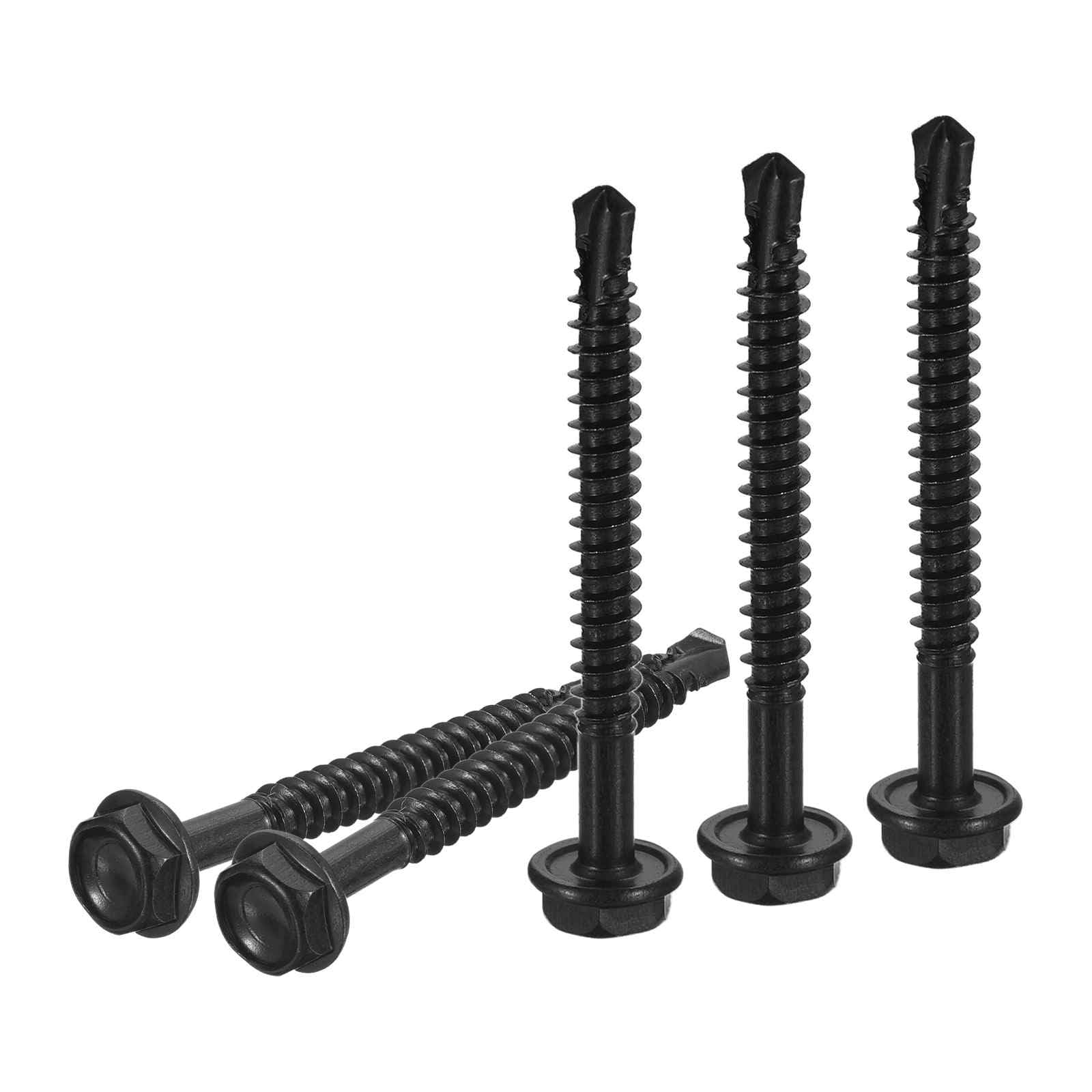 DTGN #8x1-3/4" Hex Washer Head Self Drilling Screws - 100Pack - Good for Machine - 410 Stainless Steel Black Oxide - Self Tapping Sheet Metal Screws