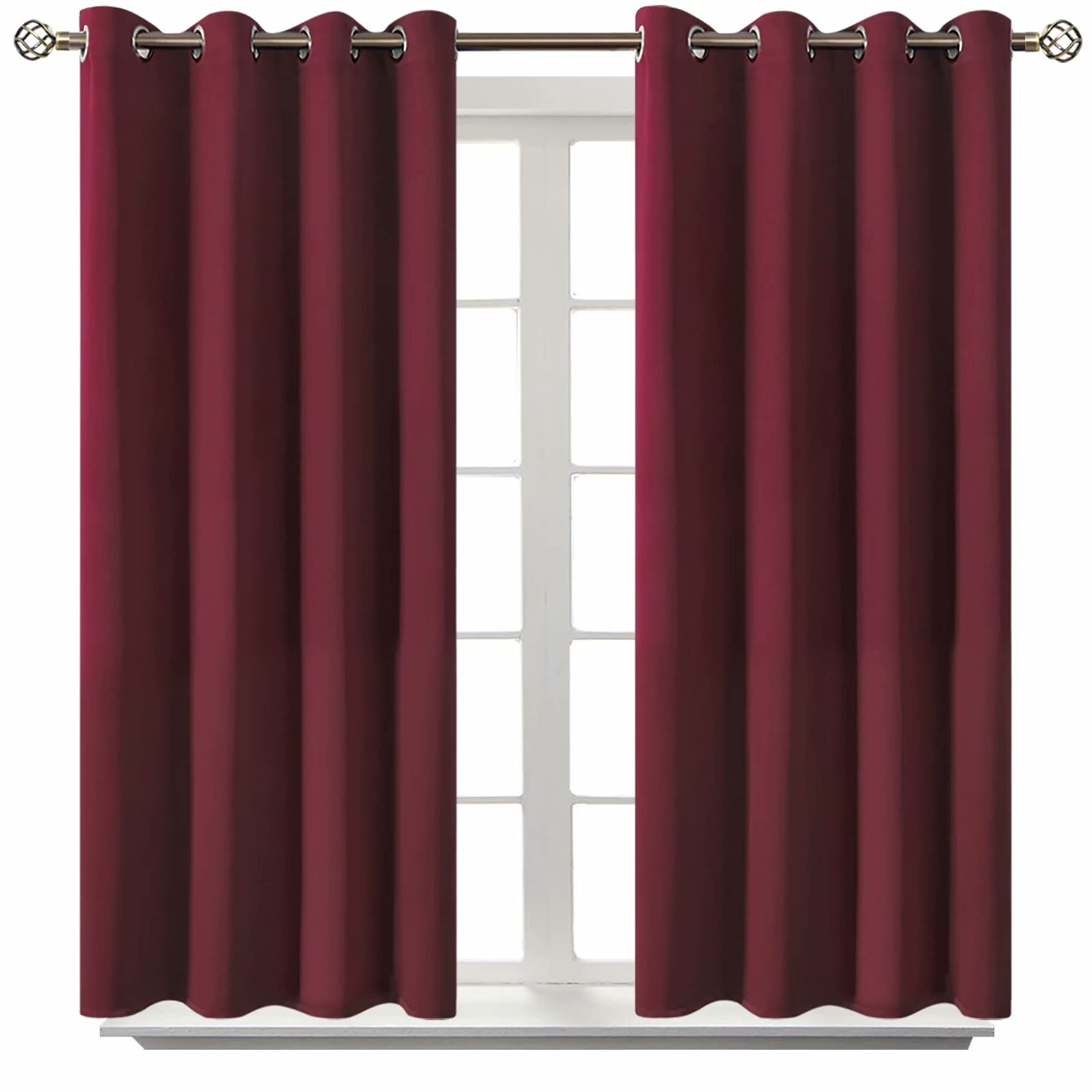 Photo 1 of BGment Blackout Curtains for Bedroom - Grommet Thermal Insulated Room Darkening Curtains for Living Room, Set of 2 Panels (52 x 45 Inch, Burgundy)