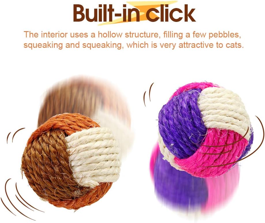 SUNTRADE 3Pcs Cat Toy Sisal Ball Pet Scratching Ball Chew Eco-Friendly Toy Pets Interactive Toy Bite and Wear Resistant(Random Color) : Pet Supplies