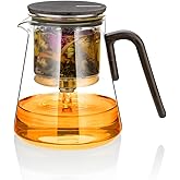 ZENS Magnetic Tea Pot, Enchanted Glass Teapot with Infuser and Magnetic Suction Lid for Mess-Free Loose Tea Diffusers, Black Walnut Pattern Handle, Tea Lovers Gifts