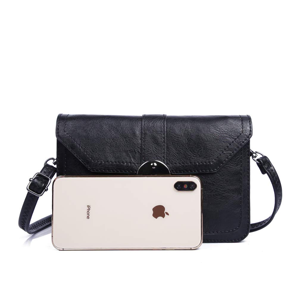 TENXITER Womens Leather Small Crossbody Bags Cell Phone Wallet Purse Bag for Women (Black #)