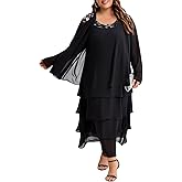 Plus Size Chiffon Mother of The Bride Layered Dress with Jacket 2 Piece Set Decal Designs Formal Wedding Guest Attire