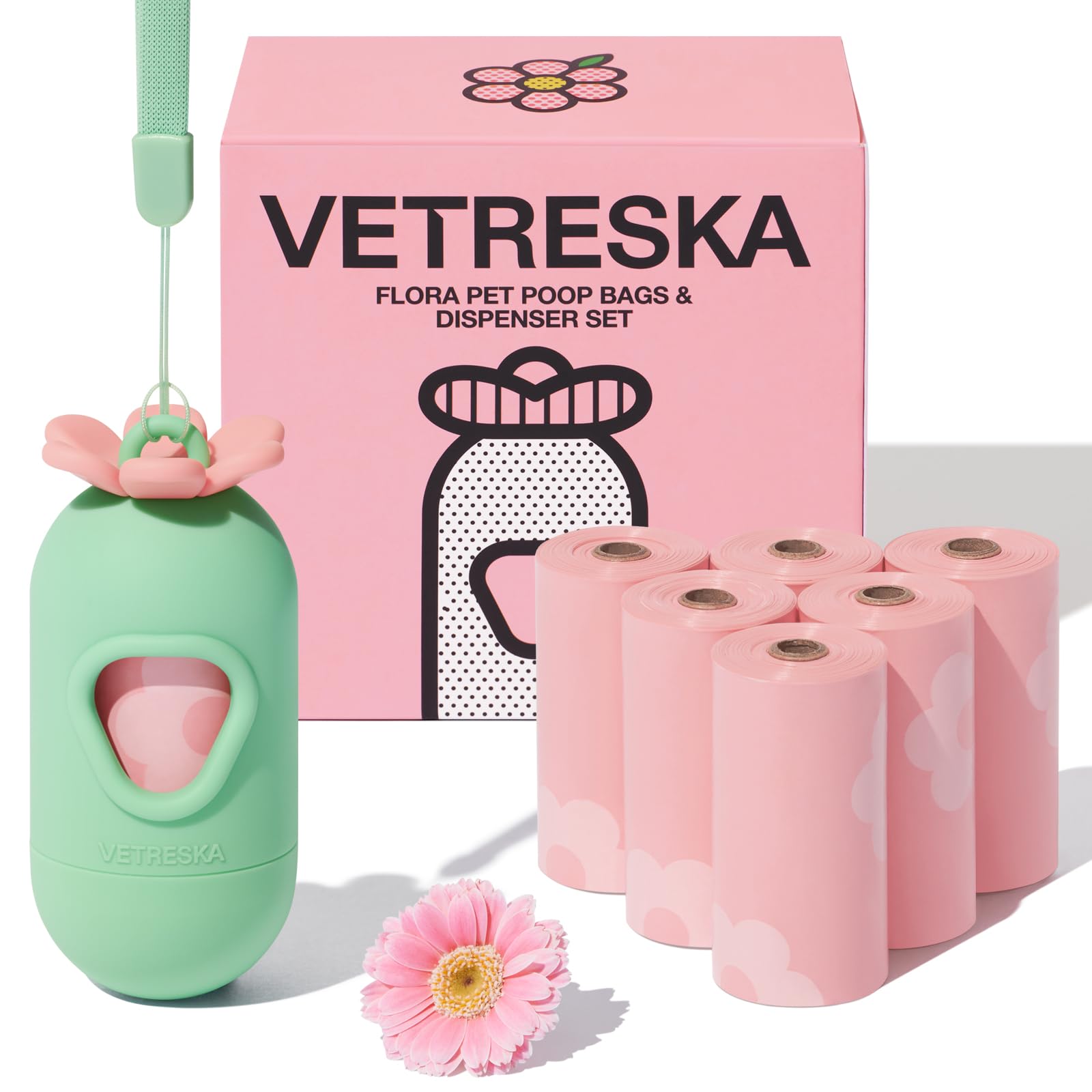 Photo 1 of VETRESKA Dog Poop Bags with Dispenser, Lavender Scented, Guaranteed Leak Proof and Extra Thick Pet Waste Bags for Walking Dog and Cats Litter, 1 Bag Holder and 105 Bags (7 Refill Rolls)