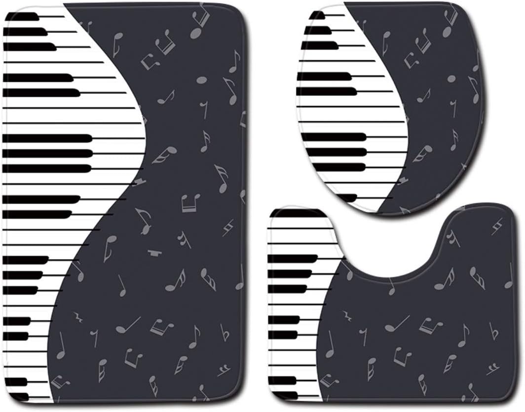 Jgzatoa Musique De Salle De Bain Tapis De Bain Ensembles Antiderapant 3 Pieces Ensembles Noir Piano Imprimer Tapis De Salle De Bain Piedestal Tapis Toilette Couvercle Couvercle Tapis Ensembles D Accessoires Cuisine