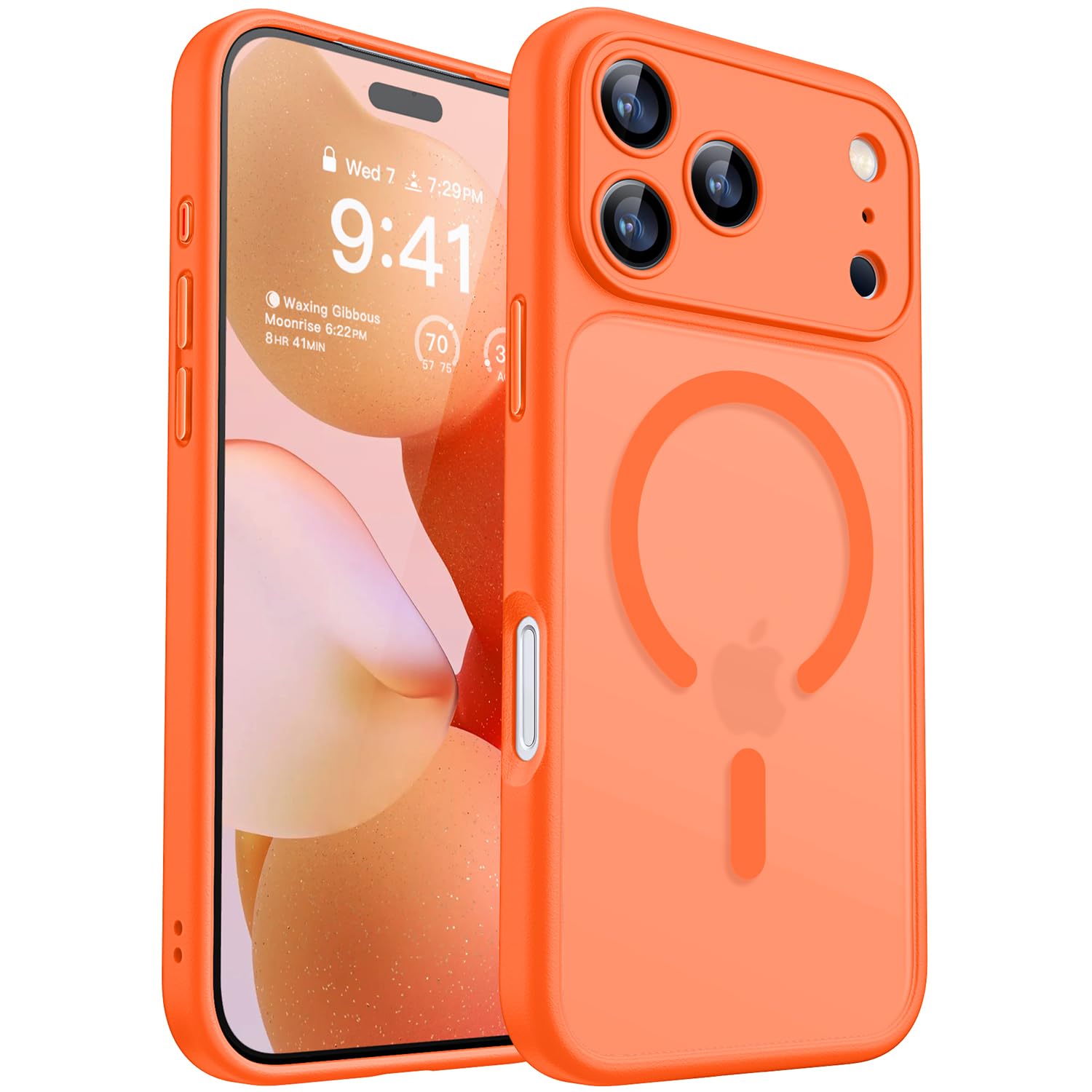Photo 1 of CANSHN Magnetic Compatible with iPhone 17 Pro Case, Upgraded [Full Camera Protection] [Compatible with Magsafe] [Translucent Matte] Shockproof Protective Phone Cover 6.3 Inch - Orange