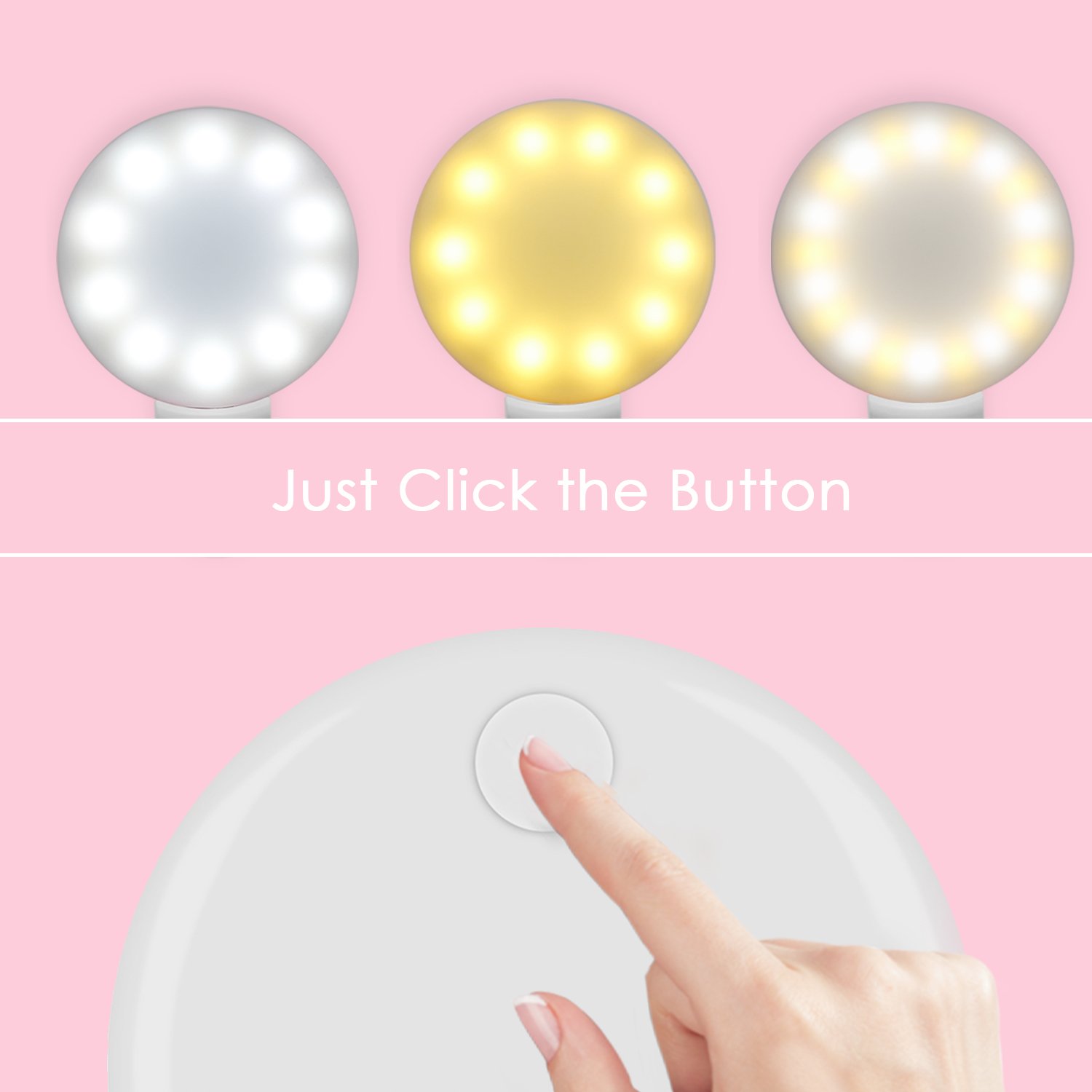 Selfie Ring Light, Clip-on Selfie Light with USB Charging Cable, Warm and Cold LEDs, for Smartphone Tablet Laptop-White (White)