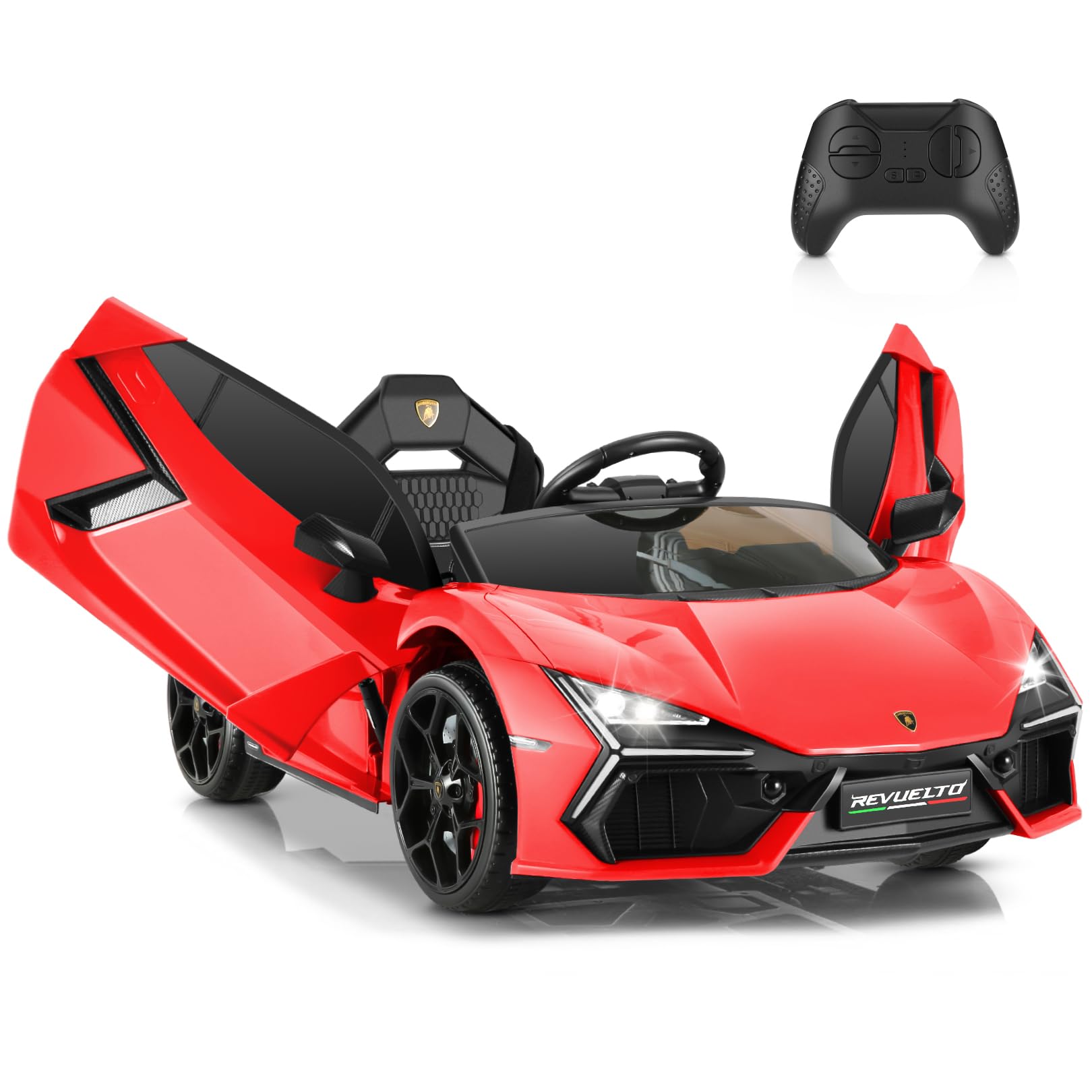 Hikole 12V Ride on Toys car for Kids, with Parental Control, Electric Sports Cars, Lamborghini Toy Car for Kids to Drive, Driving/Reverse, Liftable Scissor Doors, LED Lights, Music, Red